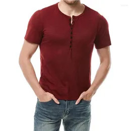 Męskie koszulki męskie moda swobodna przednia Placket krótki rękaw Henley T-shirty miękki bambusa bawełniana koszula men codziennie praca tops tee xxl