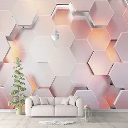 Custom 3D Wallpaper Modern Simple Pink Pentagon Geometric Wall Paper Living Room Bedroom Abstract Art Murals Papel De Parede 3 D276W