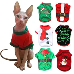 ドッグアパレルクリスマスシリーズプリントコスチュームピュアコットンベスト子犬のシャツ服スモールドッグXmasペットスフィンクス猫Kitten292S