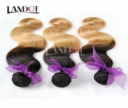 OMBRE Indian Body Wave Virgin Human Hair Extensions اثنان نغمة 1 ب 27 العسل شقراء OMBRE الهندي الجسم المربحي REMY الشعر البشري نسج 3BU5289905