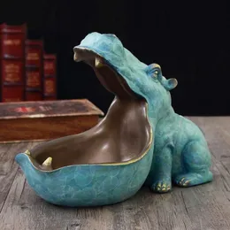 Decorative Objects & Figurines Hippo Statue Sculpture Figurine Key Candy Container Sundries Storage Holder Home Table Artware Desk244u