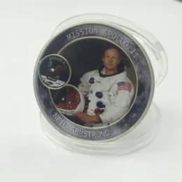 10 st uppdraget Apollo 11 mynt Neil Nichael Buzz Astronaut Hero Silver Plated 40 MM Lunar Probe Project Moon Decoration Coin268a