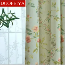 Cortinas modernas idílicas estilo country americano cortinas de poliéster estampadas elegantes tules para sala de jantar quarto