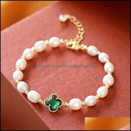 Charm Armband Korea Dongdamen Wind Frhwater Pearl Beaded Armband Clover Chain Girlfriends Womens Hand smycken Drop Delivery Otb3p