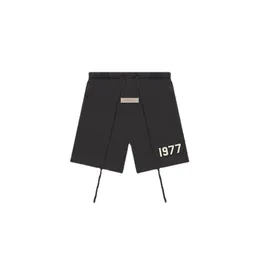 Весенние хлопковые шорты из тумана США, дизайнерские свободные короткие шорты из махровой ткани с кулиской, мужские 1977 с принтом, черные