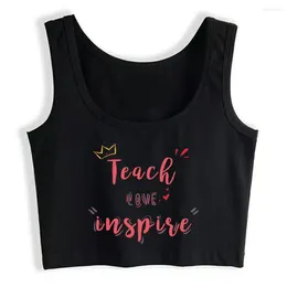 Женские майки, укороченный топ, женская футболка Teach Love Inspire, гранж-эстетика, готическая майка Y2k, женская одежда