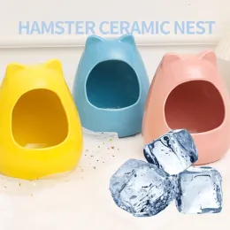 Kafes Hamster yaz yuvası küçük evcil hayvan seramik soğutma evi kirpi sincapları için küçük hayvan yatak