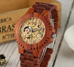 Relógios de pulso Roman Literal Automatic Wooden Watch Men's Fashion Casual