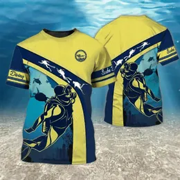 Men's T-skjortor Summer Fun Diving Series Mönster T-shirt 3D Tryckt Män Kvinnor Fashion Kort ärmskjorta överdimensionerade Pullover Tees Tops