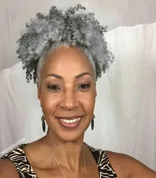 100 Real hair grey hair weave ponytail afro kinky curly clip in gray human drawstring pony tail hair extension for black women 109060288