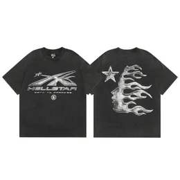 Hellstar T-Shirt Rap Herren und Damen Rap Singer Wash Grey Heavy Craft Unisex Kurzarm Top Street Fashion Retro Hell T-Shirt 240313