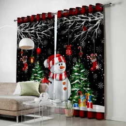 Cortinas papai noel feliz ano novo árvore de natal vermelho verde janela cortinas para crianças quarto sala estar decoração casa navidad natal 2023