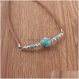 Tornozeleiras vintage étnica veet azul turquesa frisada pulseira tornozeleira boho moda charme para mulher homem boêmio pingente jóias gota deliv dhvdq