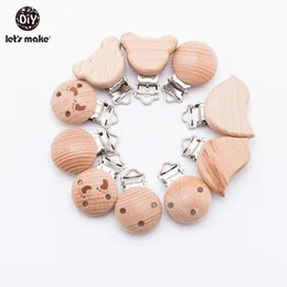 Lets make 20pcs/lot Baby Accessories Pacifier Metal Dummpy Holder DIY Natural Wooden Cartoon Wooden Teether Personalized Clip 240311