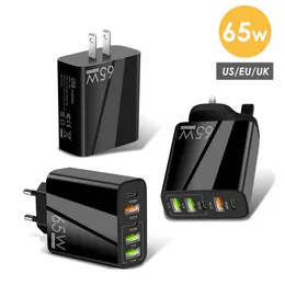 Carregador USB 65W Muti 5 portas PD Rápido carregamento rápido de alta velocidade Type C Adaptador de telefone móvel para Xiaomi 14 Samsung