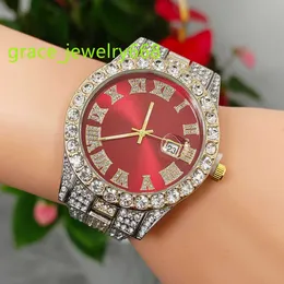 Neue Water Ghost Water Diamond Set Herrenuhr Roman Scale Calendar Hip Hop Herren Golduhr Grün Volldiamant Damenuhr