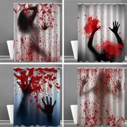 Curtains Bathroom Scary 3D Horror Bloody Splatter Halloween Decoration Waterproof MoldProof Shower Curtain Art Deco Bathtub Screen