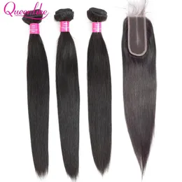 Queenlike Brazilian Raw Hair Weave Bundles With 2x6 Deep Kim Closure Remy Human Weft 3 Straight 240229