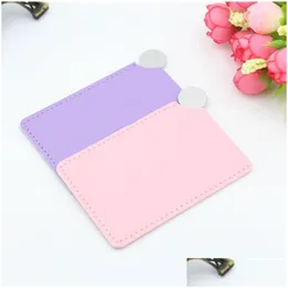 Compact Mirrors High Quality Portable Shatter Proof Card Style Pocket Cosmetic Mirror Pu Leather Er Stainless Steel Unbreakable Makeup Otivb