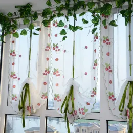 Cortinas transparentes de morango, sombra romana, voile, janela transparente para sala de estar, cozinha, tule, 1 peça