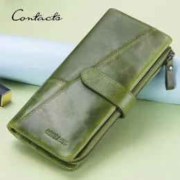 Contatos carteiras de couro genuíno para mulheres moda longa bolsas titulares de cartão feminino saco zip moedas bolsas das mulheres carteiras 240229