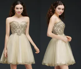 2018 New Cheap Lace Beaded Short A Line Homecoming Dresses Champagne Sweetheart Lace Up Cocktail Party Gowns Mini Prom Dresses CPS3289043
