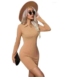 Casual Dresses Polo Neck Long-Sleeved For Women With Hip Bottoming Dress Winter Thread Solid Color Tight Vestidos Femininos