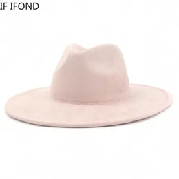 9,5 cm szerokości brzegi zamsz fedora czapka dla kobiet w miękkim kształcie mężczyzn Panama Jazz Hat Fashion Różowa dekoracja ślubna czapka 240301