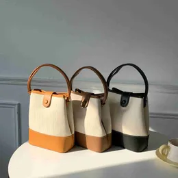 HBP Non-Brand Korean Version New Fashion Art Canvas Handbag Simple Pleated Underarm Bag PU Spliced Bucket for Women