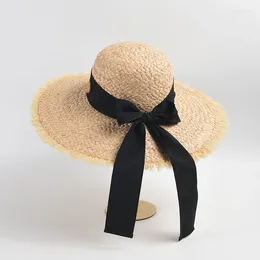 Wide Brim Hats OMEA Straw Hat Woman Summer Selffringe Button Raffia Sun Seaside Beach Protection Designer Bucket