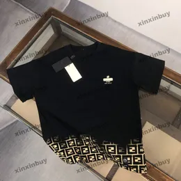 Xinxinbuy 남자 디자이너 티 티 셔츠 2024 이탈리아 로마 그라디언트 편지 인쇄 짧은 슬리브면 여자 회색 검은 흰색 블루 S-3XL