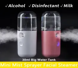 Fast Ship Mini Mist Sprayer Facial Steamer Portable USB Charge Automatisk Alkohol Face Fuktare Kvinnor Hälsoskönhet Skinvård Too9124815