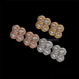 Stud 2022 FL Diamond Luxury Crystal Sier Earing Designer Fashion Classic Four Leaf Clover for Women Jewelry Drop Delivery Earrings Otafj
