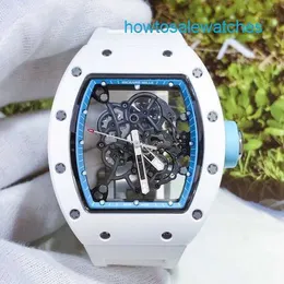 Relógio masculino rm relógio feminino rm055 relógio mecânico automático série cerâmica manual máquinas 49.9*42.7mm rm055 branco cerâmica azul interno