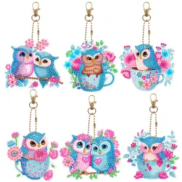 غرزة 6pcs/مجموعة animal Owl keychain keykain pendant diamond painting keykain pendant craft diy diamond painted mosaic mosaic gifts