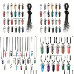 Charms Naturstein Kristall Halskette PU Leder Seil Paar Geschenk Glück Sechseck Säule Anhänger für Männer Drop Lieferung Schmuck Finden Dhsah