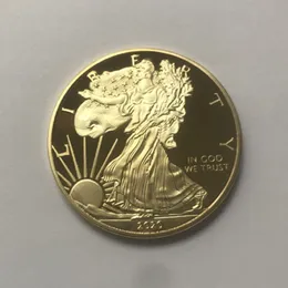 10 st Dom Eagle Badge 24K Gold Plated 40 MM Commemorative Coin American Statue Liberty Souvenir Drop Acceptabla mynt324s