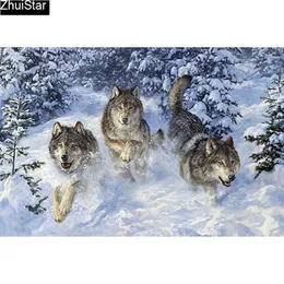 Full Square 5D DIY Diamond Painting Three Wolves Embroidery Cross Stitch Mosaic Home Decor 237a