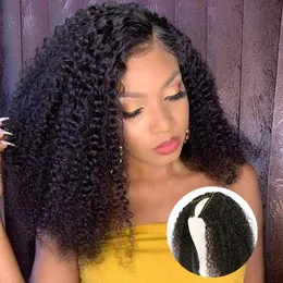 V Part Afro Kinky Curly Human Hair Bows for Women Afro Curly Short Bob Wig Brazilain No Glue v part part curly Human Hair Hair