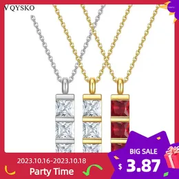 Pendant Necklaces VQYSKO Gold Color Stainless Steel Square Of Brand Clear And Red Shape CZ For Women Party Jewelry