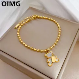 Bangle OIMG 316L Stainless Steel Gold Plated Cute Heart Bear Shell Pendant Bracelet For Women Retro Punk Gothic Jewelry WholesaleL2403