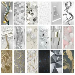 Stickers PVC Door Sticker Modern 3D Abstract Fashion Line Silver Pearl Wallpaper Living Room Art Door Poster SelfAdhesive Mural Stickers