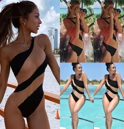 2019 Newest Women One Piece Bikini Pushup Padded Swimsuit Bathing Swimwear Beach Monokini Stripe Skinny One Shoulder1063245