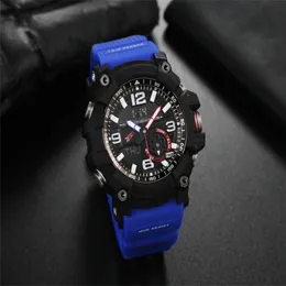 Men's Sports Blue Digital Quartz 1000 Watch World Time Full Function Waterproof LED Automatic Hand Raising Light Oak Series