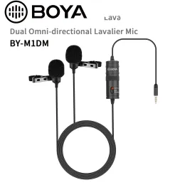 Microfones Boya BYM1DM 4M Dualhead Condenser Lavalier Lapel Microphone For PC Mobil iPhone DSLR Camera Recording YouTube Streaming Mic