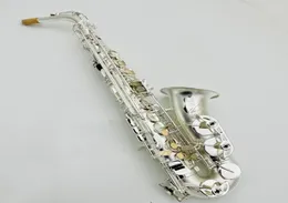 Verkliga bilder R54 Alto Saxophone EB Tune Sliver Plated Professional Woodwind med falltillbehör 54 Tenor SAX98431033312956