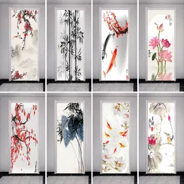 ملصقات الفن الحديثة قديمة الزهور ثلاثية الأبعاد مقشر تلصق وعصا فينيل أبيض خلفية الخيزران أبواب الكارب