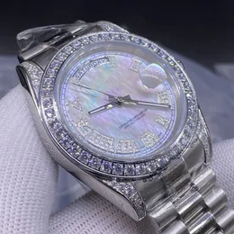 Orologio da uomo di lusso con anello singolo Diamond White Pearl, cinturino in acciaio inossidabile da 41 mm, data automatica 281S