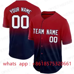 Camisa de beisebol personalizada de manga curta Cardigan Softball Camisa esportiva Jersey Gradiente Impressão em cores Design Nome/número da equipe unissex 240305