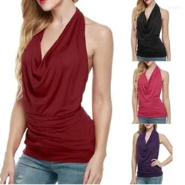 Women's Tanks Summer 2024 Modis Sexy Backless Halter Tops Women Party Loose Pile Collar Solid Casual Top Elegant Tank